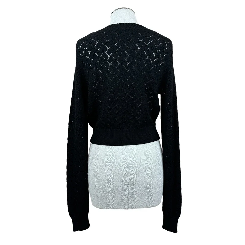 GREY Jason Wu Women's Sweater Large Black Open Knit Long Sleeve Cropped‎ Top